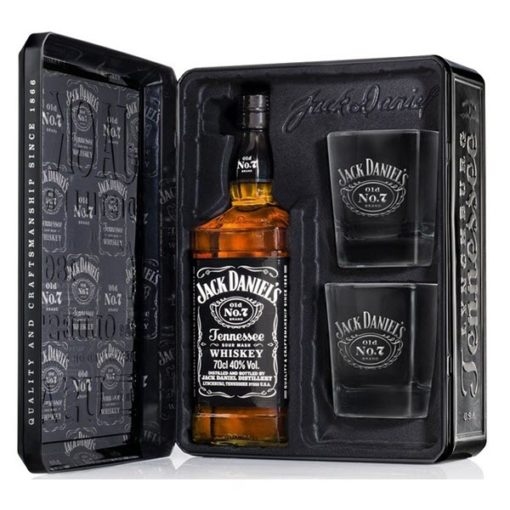 Jack Daniels Tennessee Whiskey v plechu + 2 poháre set